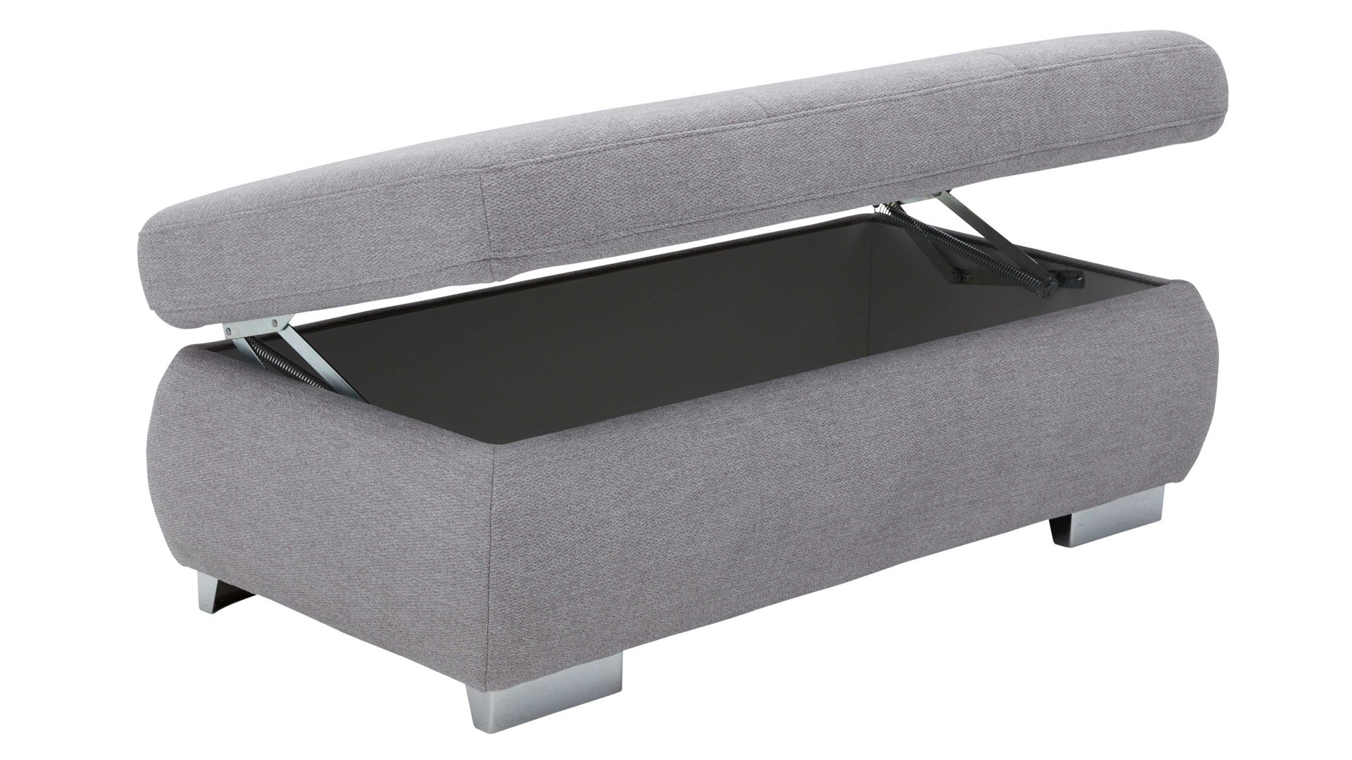 Polsterhocker modulmaster aus Stoff in Hellgrau Modulmaster MM-MP1044 - XXL-Funktionshocker silberfarbene Chenille Calido & Metallfüße - ca. 129 x 64 cm