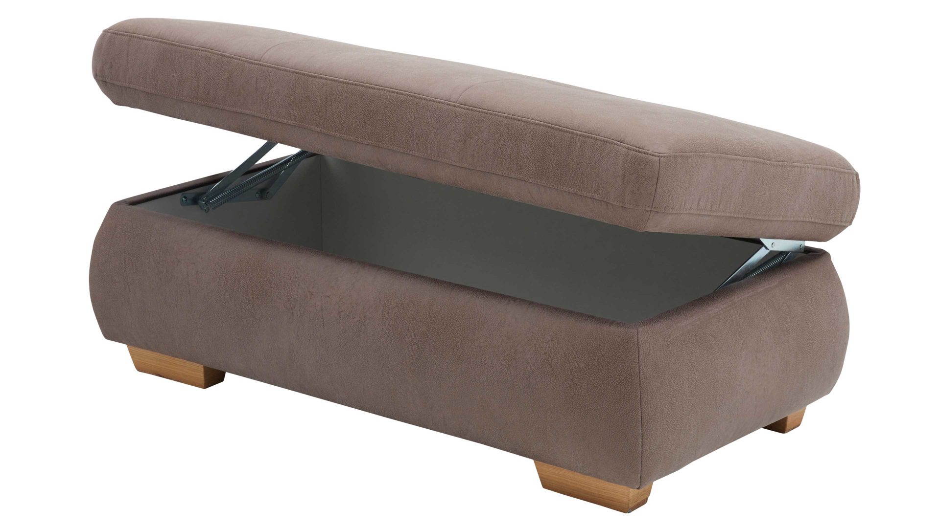 Polsterhocker modulmaster aus Stoff in Braun Modulmaster MM-MP1044 - XXL-Funktionshocker nougatfarbene Mikrofaser Saddle & Holzfüße - ca. 129 x 64 cm