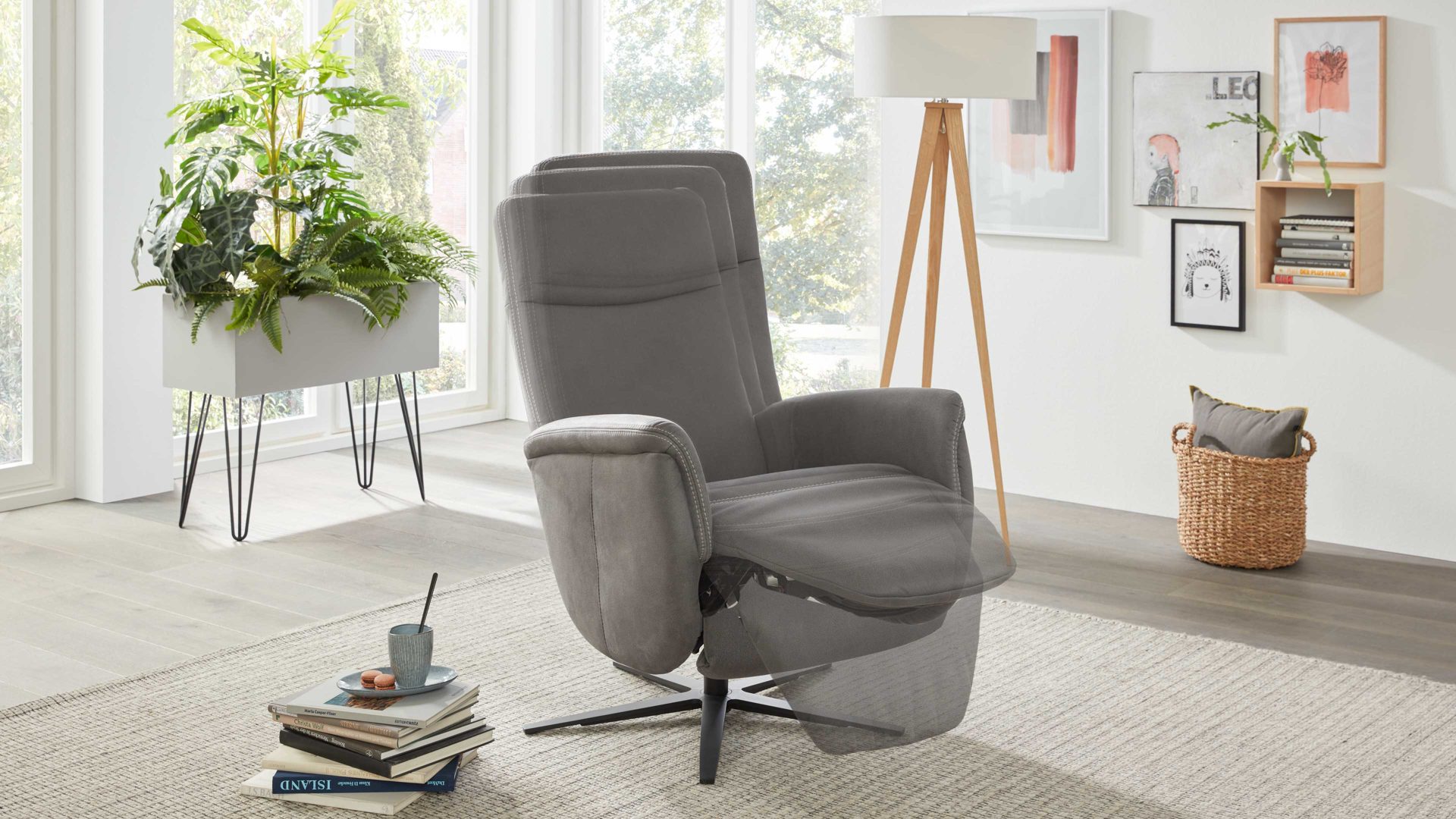 Relaxsessel modulmaster aus Stoff in Anthrazit Modulmaster MM-ZE1062 - Relaxsessel 1DRF anthrazitfarbener Stoffbezug Deluxe & schwarzer Sternfuß AD4S