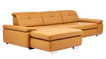 Ecksofa modulmaster aus Leder in Orange Modulmaster MM-PN1044 - Ecksofa kurkumafarbenes Leder Vivre & Rollenfüße – Stellfläche ca. 195 x 309 cm