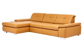 Ecksofa modulmaster aus Leder in Orange Modulmaster MM-PN1044 - Ecksofa kurkumafarbenes Leder Vivre & Rollenfüße – Stellfläche ca. 195 x 309 cm
