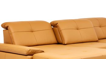 Ecksofa modulmaster aus Leder in Orange Modulmaster MM-PN1044 - Ecksofa kurkumafarbenes Leder Vivre & Rollenfüße – Stellfläche ca. 195 x 309 cm