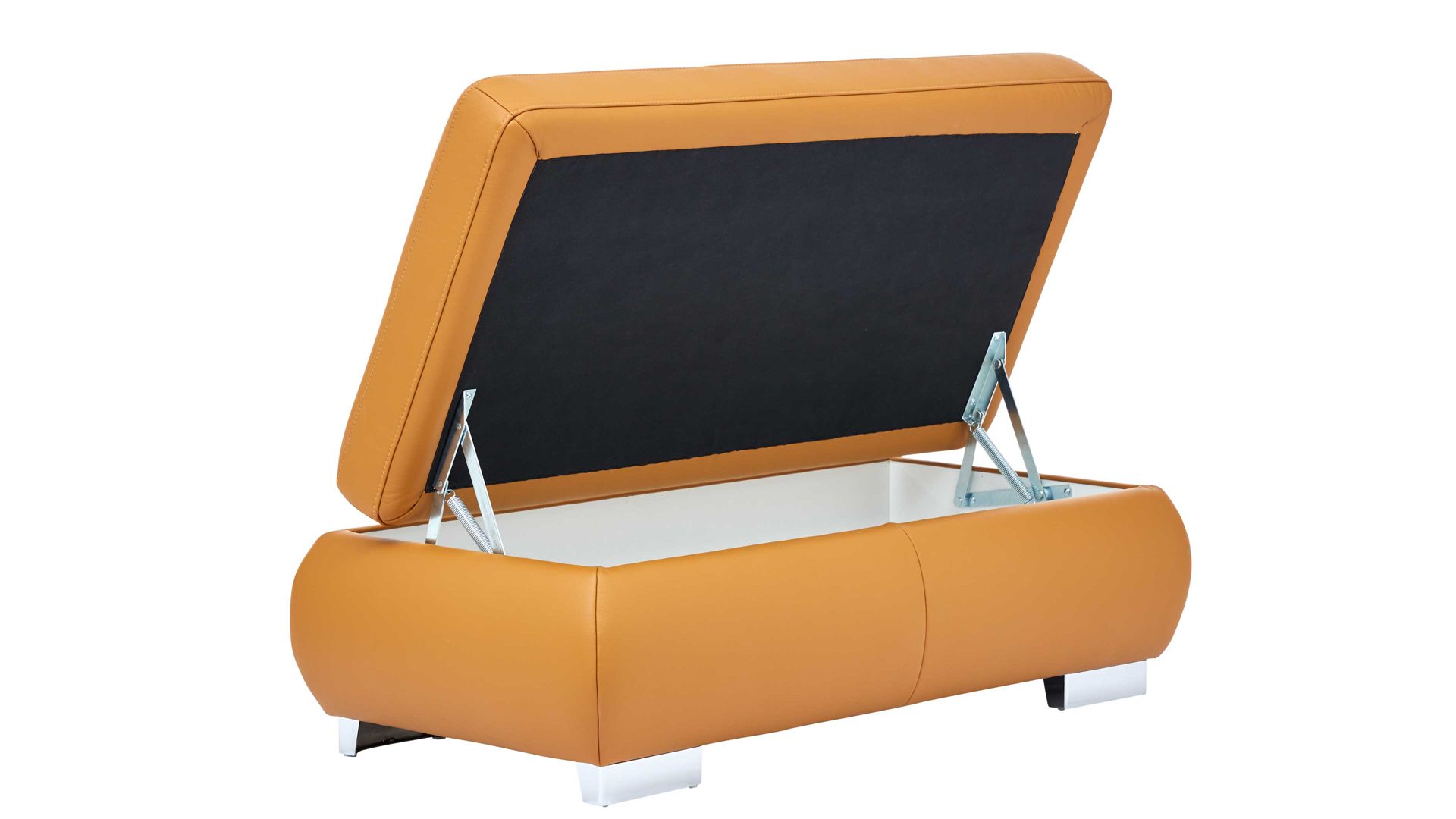 Funktionshocker modulmaster aus Leder in Orange Modulmaster MM-PN1044 - Funktionshocker als Sitzmöbel kurkumafarbenes Leder Vivre & Rollenfüße – ca. 129 x 64 cm