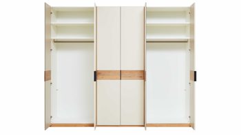 Kleiderschrank Interliving aus Holz in Weiß Interliving Schlafzimmer Serie 1023 – Kleiderschrank Weiß & Balkeneiche - sechs Türen, Breite ca. 269 cm