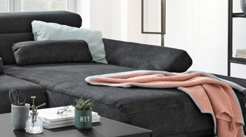 Ecksofa A. z. iwaniccy aus Stoff in Dunkelgrau Ecksofa Flame dunkelgrauer Bezug Centauri 19 - Stellfläche ca. 301 x 198 cm