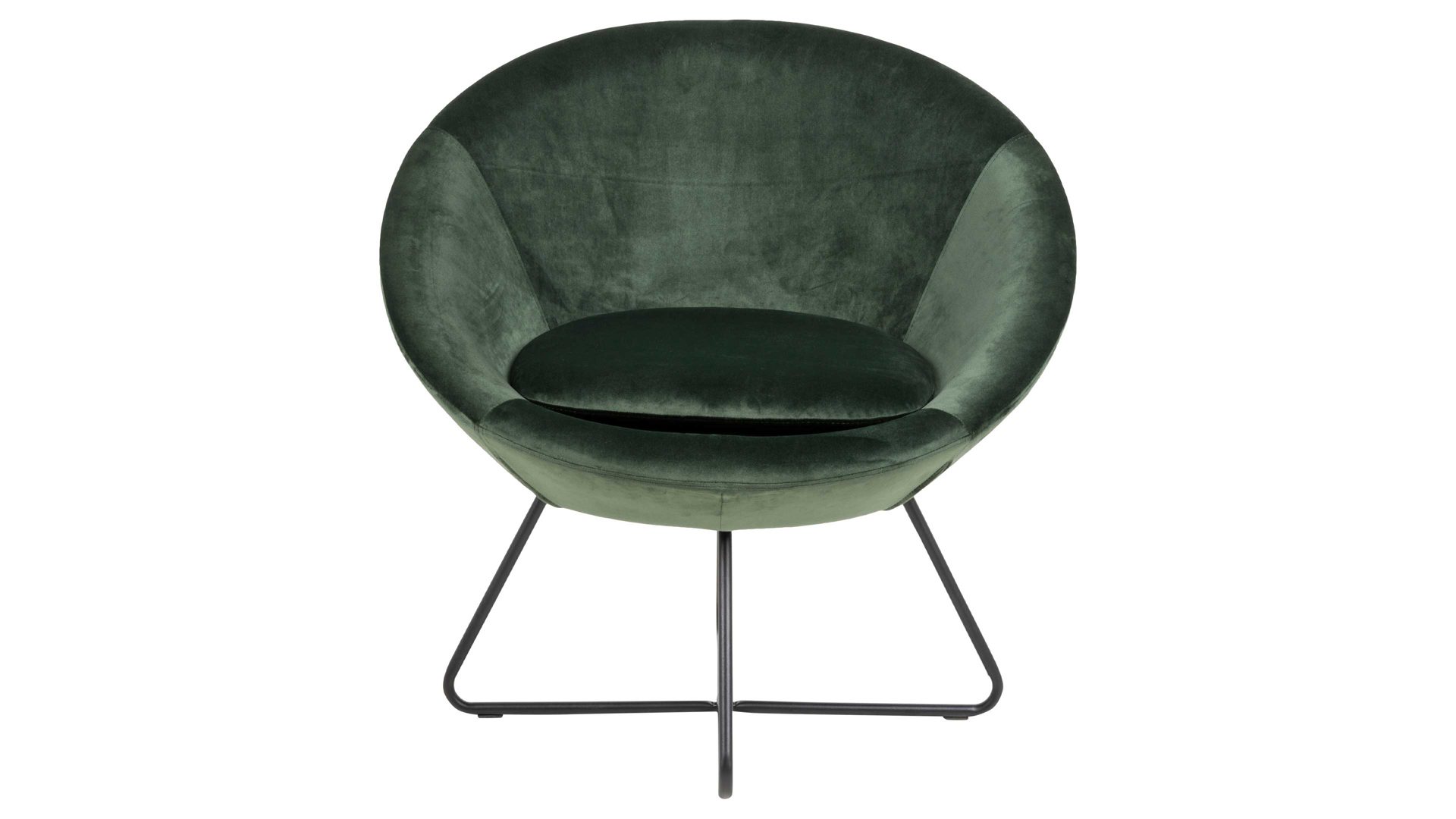 Lounge-Stuhl Actona group aus Stoff in Dunkelgrün Loungestuhl Center waldgrüner Samt Vic 68AC & schwarzes Metallgestell