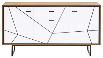 Sideboard Wojcik aus Holz in Weiß Sideboard Brolo Weiß, Catania Eiche & Schwarz - drei Türen, eine Schublade, Breite ca. 167 cm