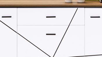 Sideboard Wojcik aus Holz in Weiß Sideboard Brolo Weiß, Catania Eiche & Schwarz - drei Türen, eine Schublade, Breite ca. 167 cm