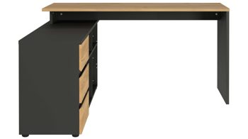 Eckschreibtisch Germania aus Holz in Holzfarben Winkelschreibtisch Lissabon Graphit & Navarra-Eiche - drei Schübe, vier Fächer