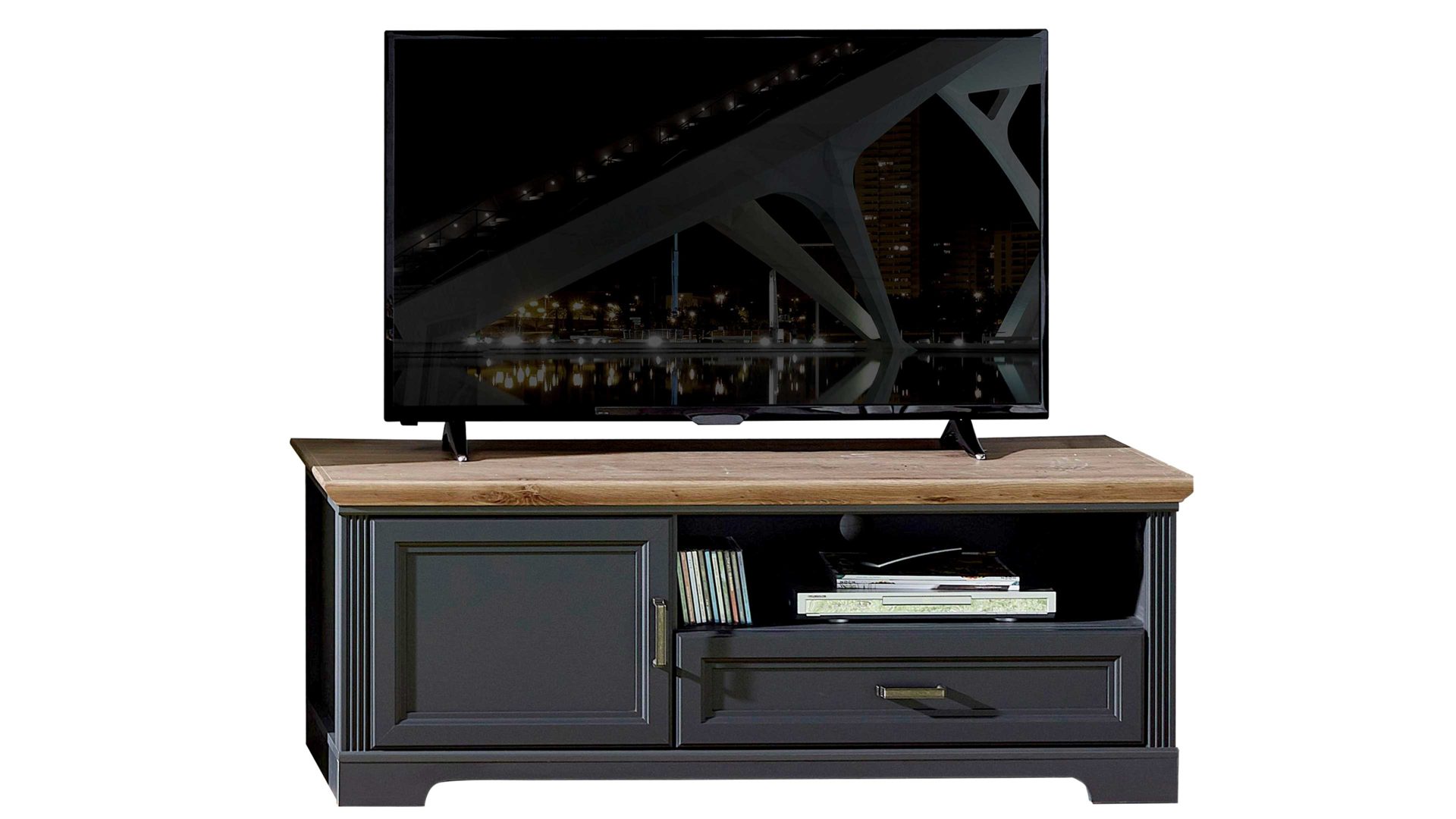 Lowboard Innostyle aus Holz in Dunkelgrau Möbelprogramm Jasmin - Medien-Lowboard Graphit & Artisan Eiche – eine Tür, eine Schublade - Breite ca. 143 cm