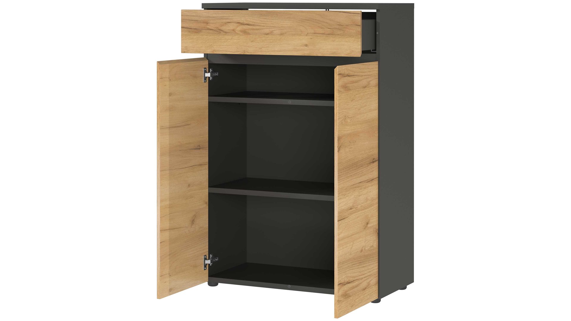 Aktenschrank Germania aus Holz in Holzfarben Aktenschrank Lissabon Graphit & Navarra-Eiche - zwei Türen, ein Schub