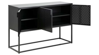 Sideboard Actona group aus Metall in Schwarz Metallmöbel Newton - Sideboard schwarzer Stahl - drei Türen, Länge ca. 120 cm