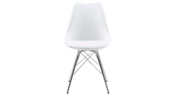 Vierfußstuhl Actona group aus Stoff in Weiß Polsterstuhl Eris weißes Kunstleder D160 & Chromfüße