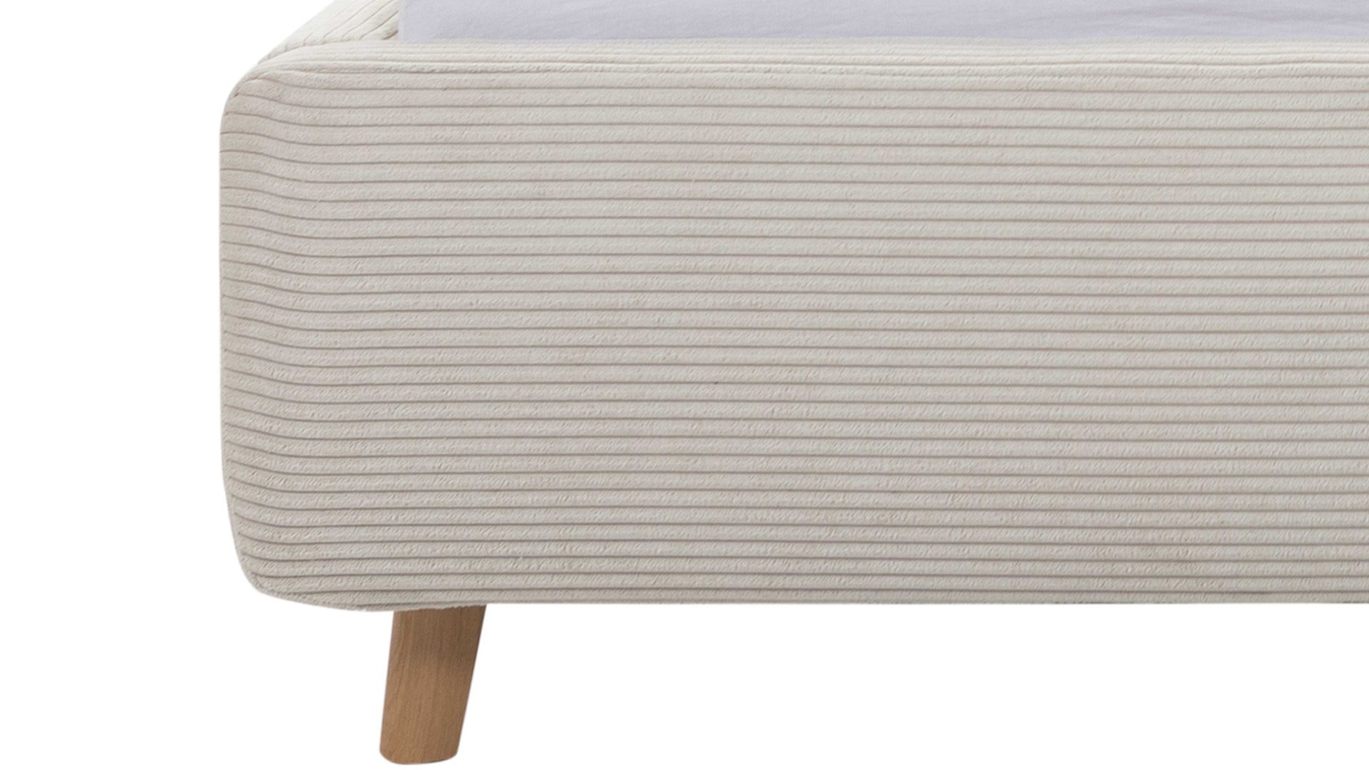 Bettgestell Meise.möbel aus Stoff in Beige Polsterbettgestell Mattis mit Bettkasten beiger Breitcord Poso 100 & Holzfüße - Liegefläche ca. 140 x 200 cm