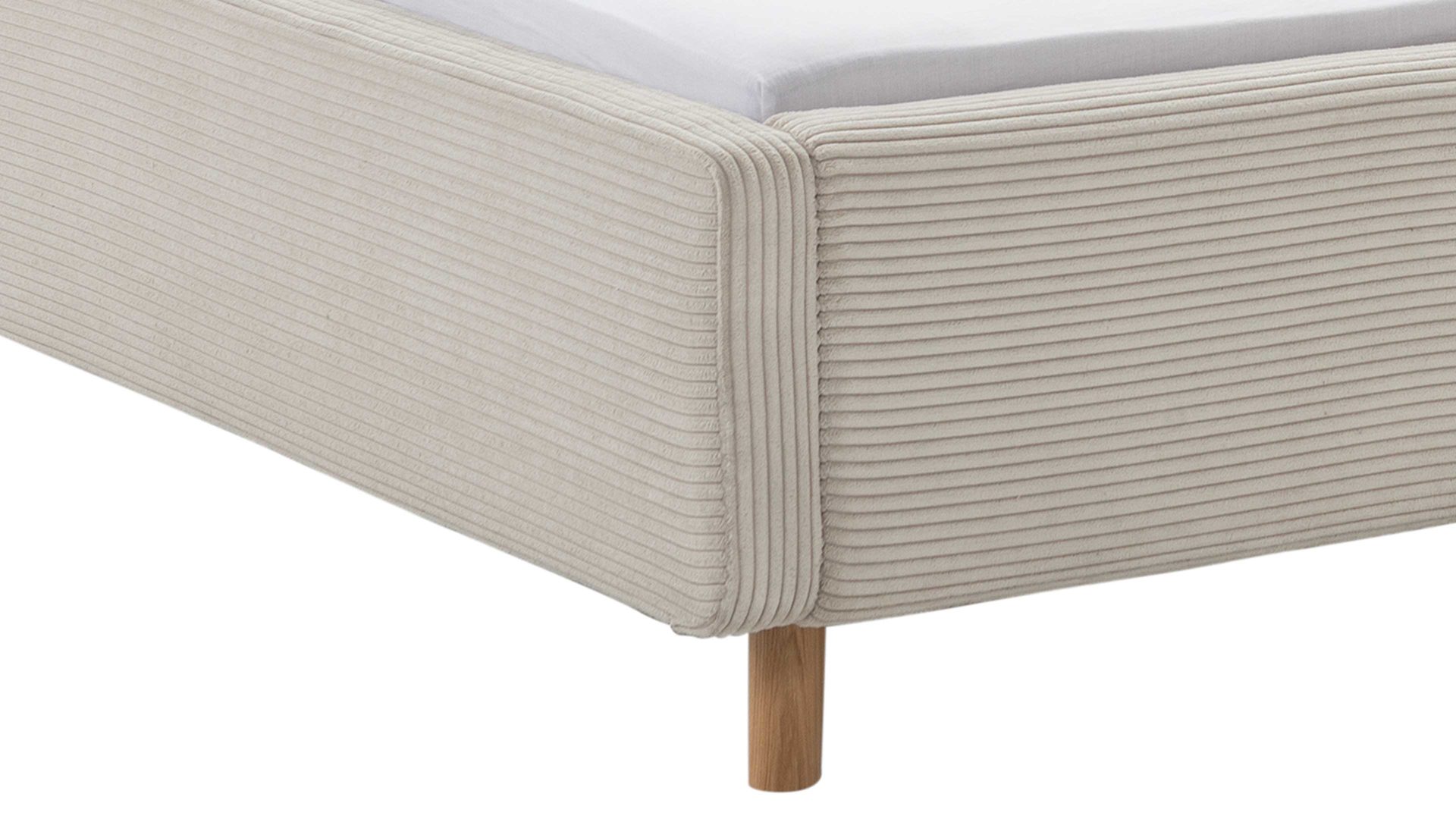 Bettgestell Meise.möbel aus Stoff in Beige Polsterbettgestell Mattis mit Bettkasten beiger Breitcord Poso 100 & Holzfüße - Liegefläche ca. 180 x 200 cm