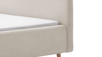 Bettgestell Meise.möbel aus Stoff in Beige Polsterbettgestell Mattis mit Bettkasten beiger Breitcord Poso 100 & Holzfüße - Liegefläche ca. 140 x 200 cm