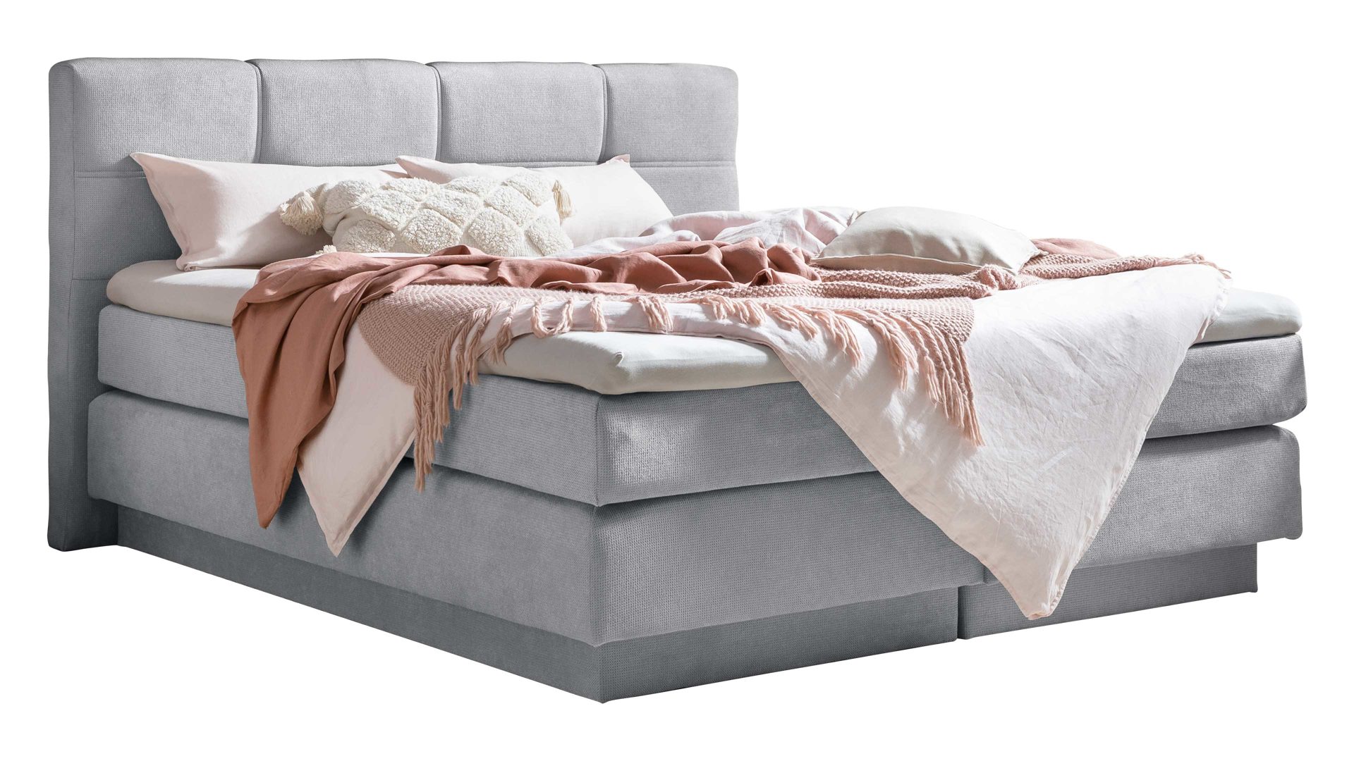 Boxspringbett Sun garden | 162719 aus Stoff in Hellgrau Boxspringbett Portage silbergrauer Stoffbezug 50456-720 – Liegefläche ca. 180 x 200 cm