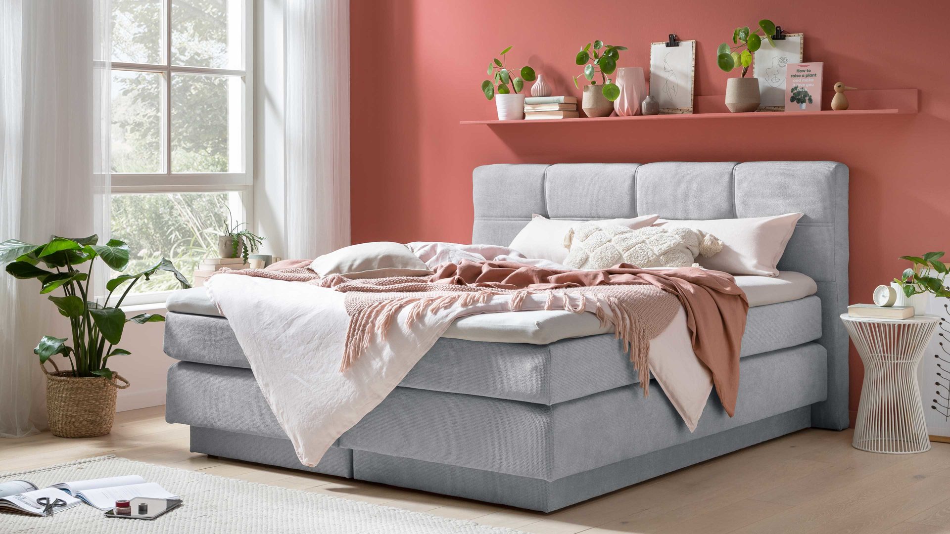 Boxspringbett Sun garden | 162739 aus Stoff in Hellgrau Boxspringbett Portage silbergrauer Stoffbezug 50456-720 – Liegefläche ca. 180 x 200 cm