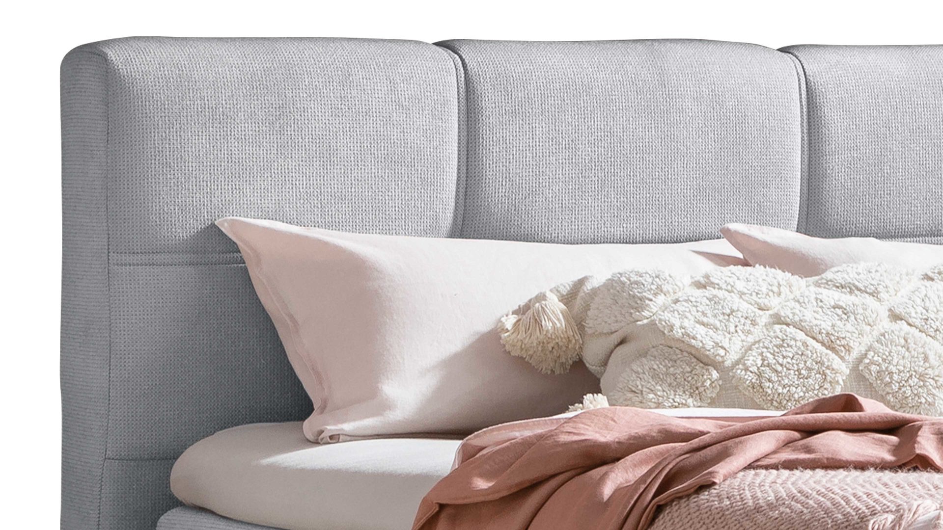 Boxspringbett Sun garden | 162739 aus Stoff in Hellgrau Boxspringbett Portage silbergrauer Stoffbezug 50456-720 – Liegefläche ca. 180 x 200 cm