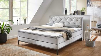 Boxspringbett Sun garden | 162739 aus Stoff in Hellgrau Boxspringbett Rockaway silbergrauer Stoffbezug 50456-720 – Liegefläche ca. 180 x 200 cm