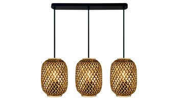 Pendelleuchte Fh fischer & honsel aus Holz in Holzfarben FH Hängeleuchte Hummel Bambusgeflecht – Länge ca. 71 cm