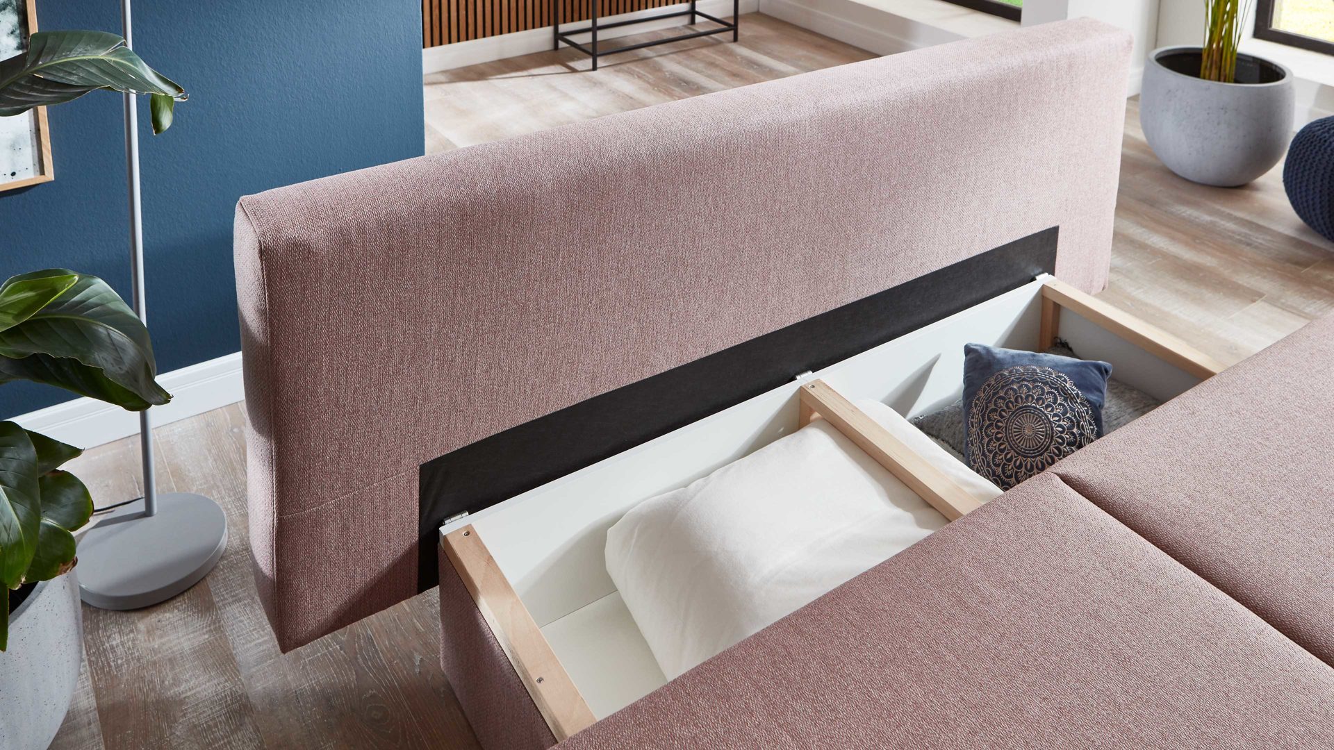 Schlafsofa Restyl aus Stoff in Pink Schlafsofa Sweet rosé Stoffbezug 55-6498 - Breite ca. 193 cm