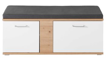 Garderobenbank Innostyle aus Holz in Weiß Garderobenprogramm Signo II - Garderobenbank Mattweiß & Artisan Eiche - Länge ca. 120 cm