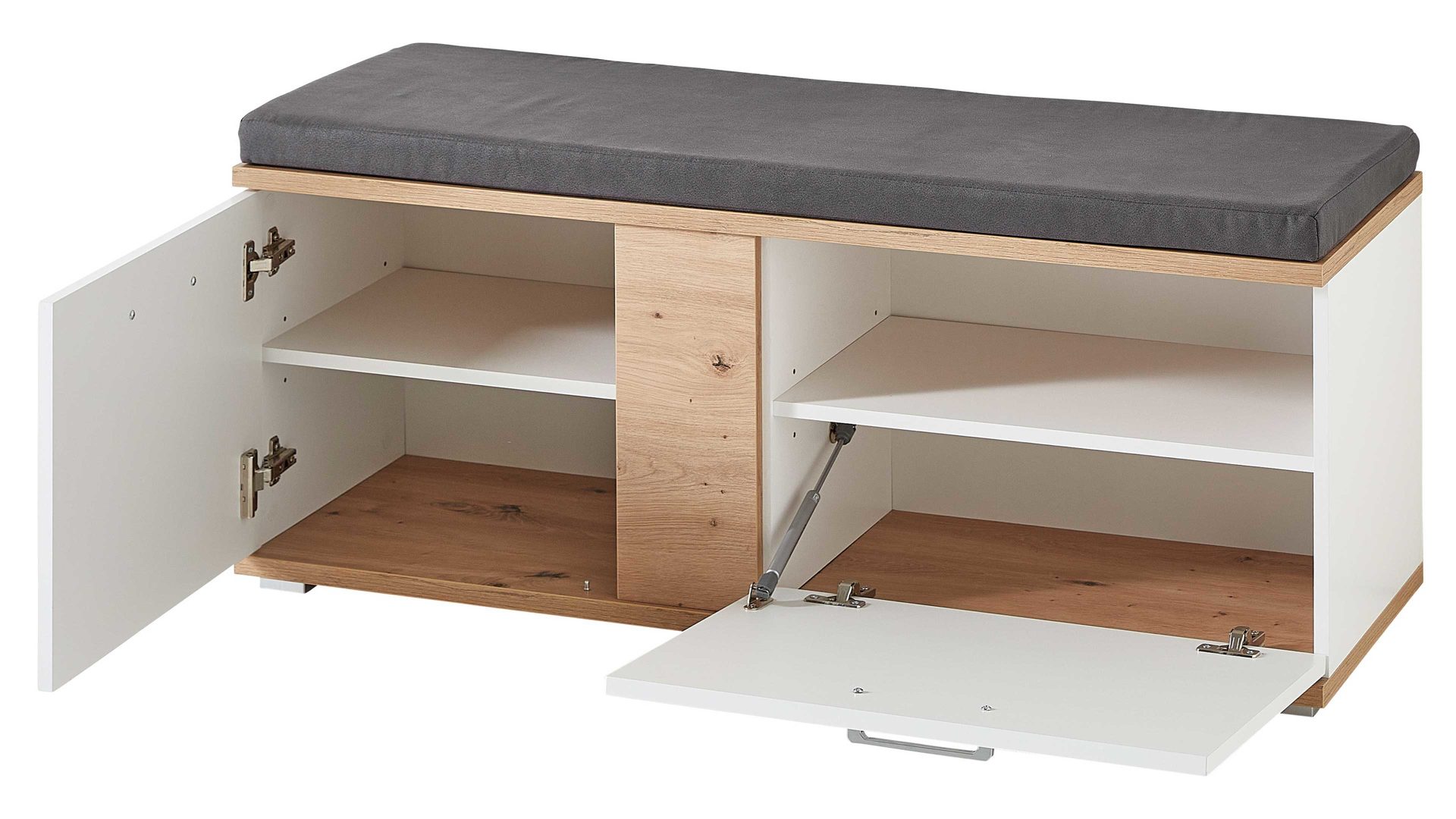 Garderobenbank Innostyle aus Holz in Weiß Garderobenprogramm Signo II - Garderobenbank Mattweiß & Artisan Eiche - Länge ca. 120 cm