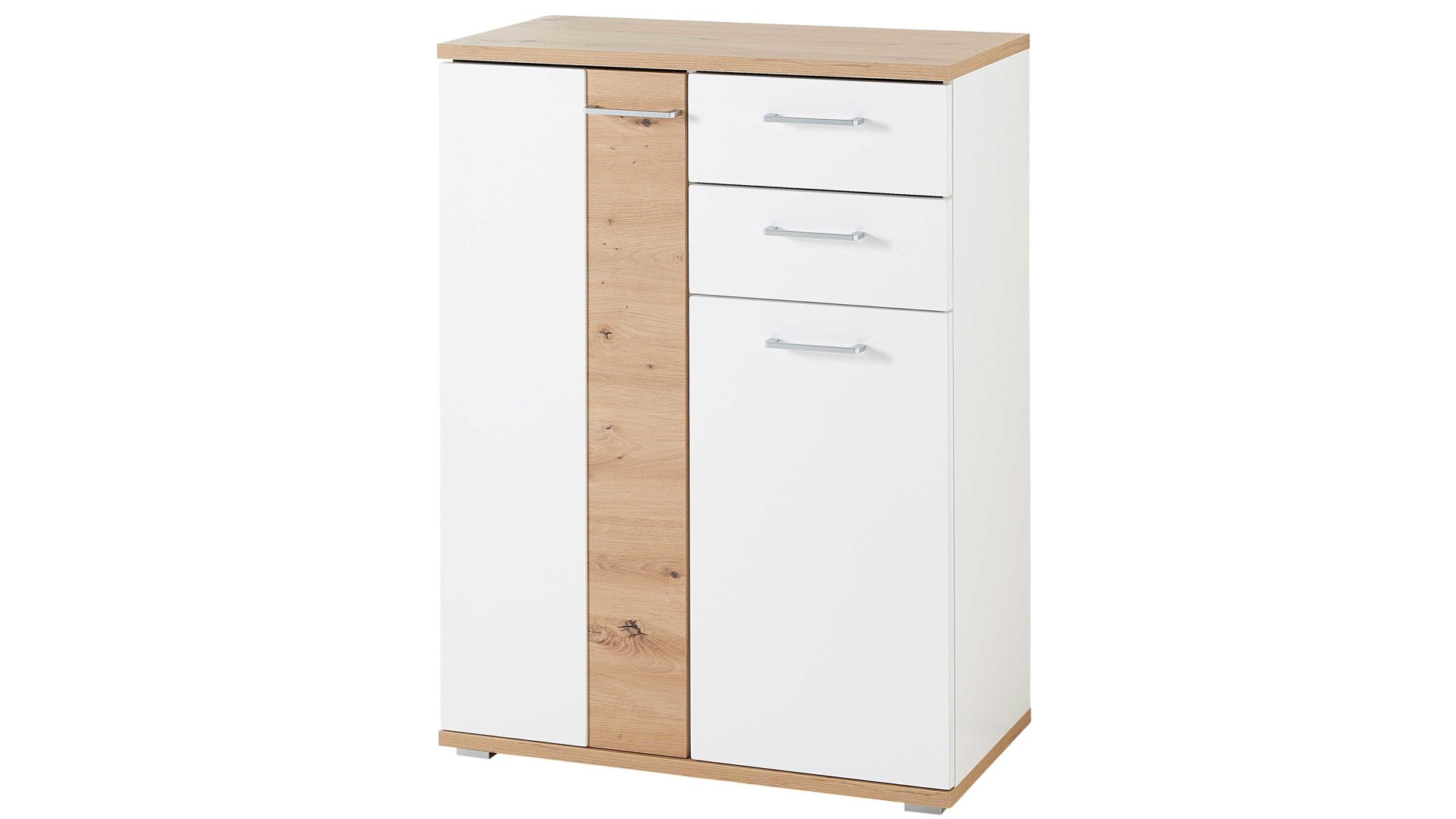 Schuhschrank Innostyle aus Holz in Weiß Garderobenprogramm Signo II - Schuhschrank Mattweiß & Artisan Eiche - zwei Türen & zwei Schubladen, Breite ca. 80 cm