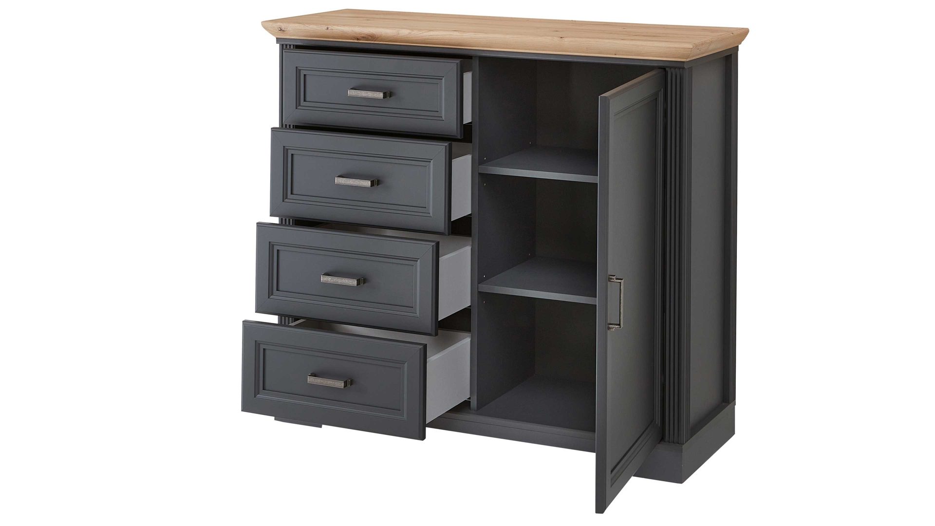 Kombikommode Innostyle aus Holz in Dunkelgrau Kommodenserie Jasmin - Kombikommode Graphit & Artisan Eiche – vier Schubladen & eine Tür, Breite ca. 115 cm