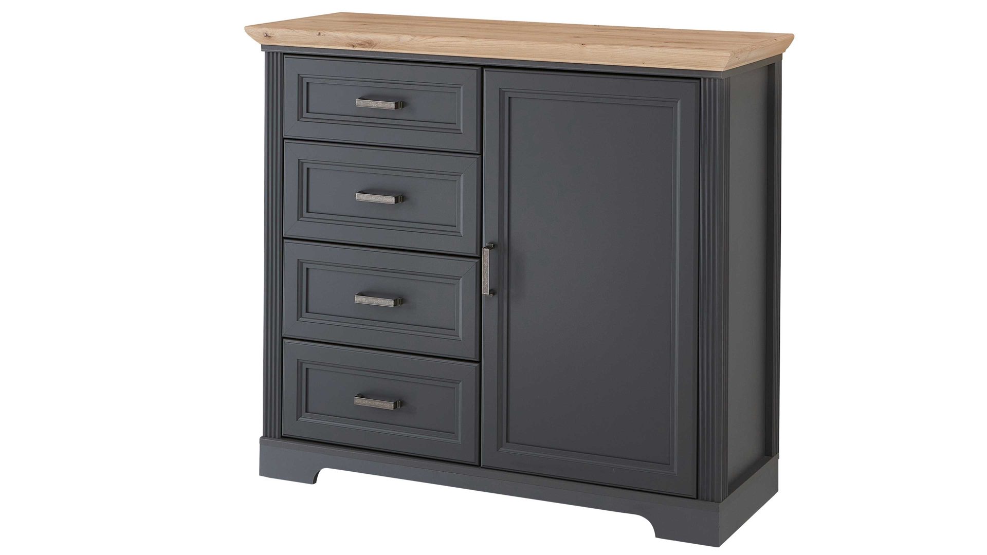 Kombikommode Innostyle aus Holz in Dunkelgrau Kommodenserie Jasmin - Kombikommode Graphit & Artisan Eiche – vier Schubladen & eine Tür, Breite ca. 115 cm