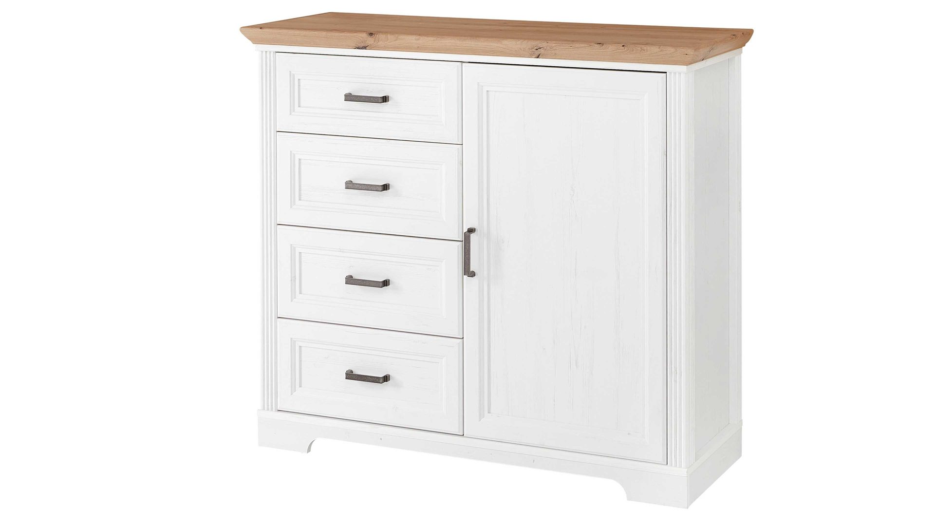 Kombikommode Innostyle aus Holz in Weiß Kommodenserie Jasmin - Kombikommode helle Pinie & Artisan Eiche – vier Schubladen & eine Tür, Breite ca. 115 cm