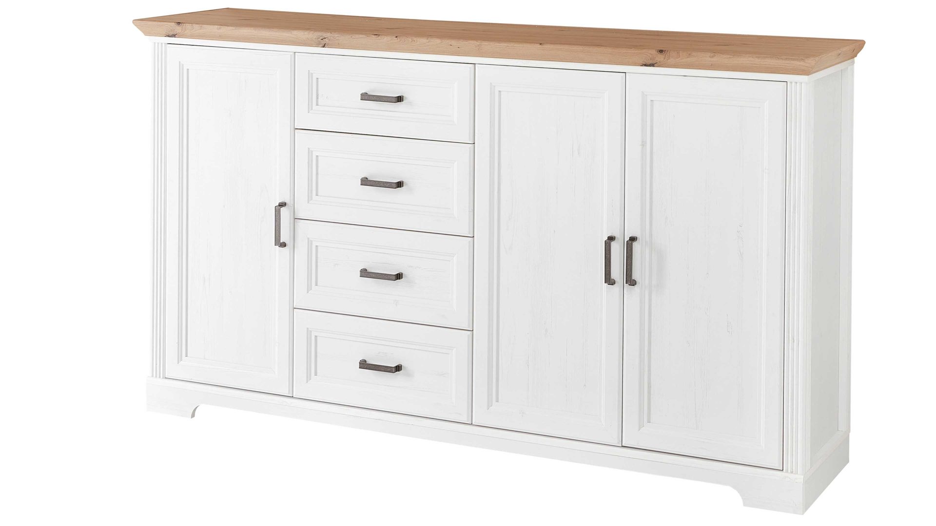 Sideboard Innostyle aus Holz in Weiß Kommodenserie Jasmin - Sideboard helle Pinie & Artisan Eiche – vier Schubladen & drei Türen, Breite ca. 182 cm