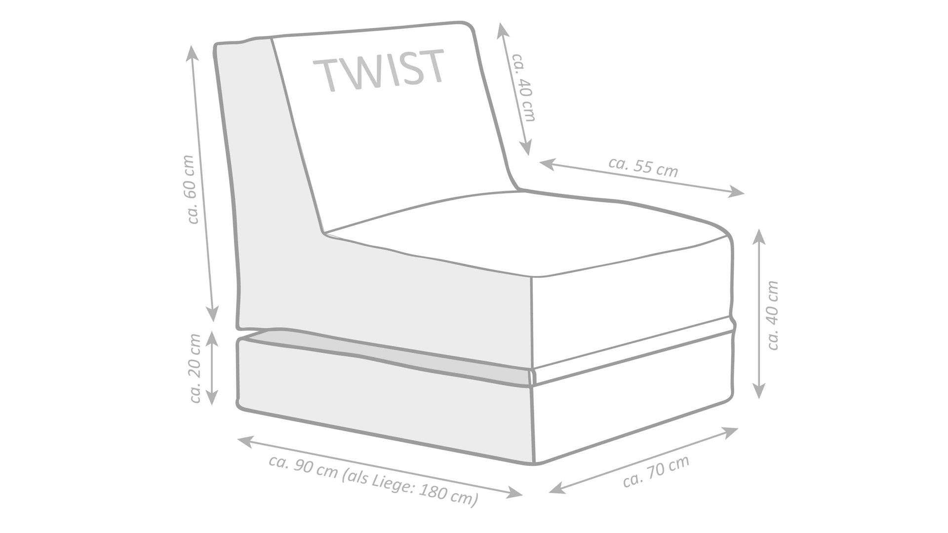Sitzsack-Liege Magma sitting point aus Kunstfaser in Anthrazit SITTING POINT Funktions-Sitzsack twist scuba® anthrazitfarbene Kunstfaser - ca. 300 Liter