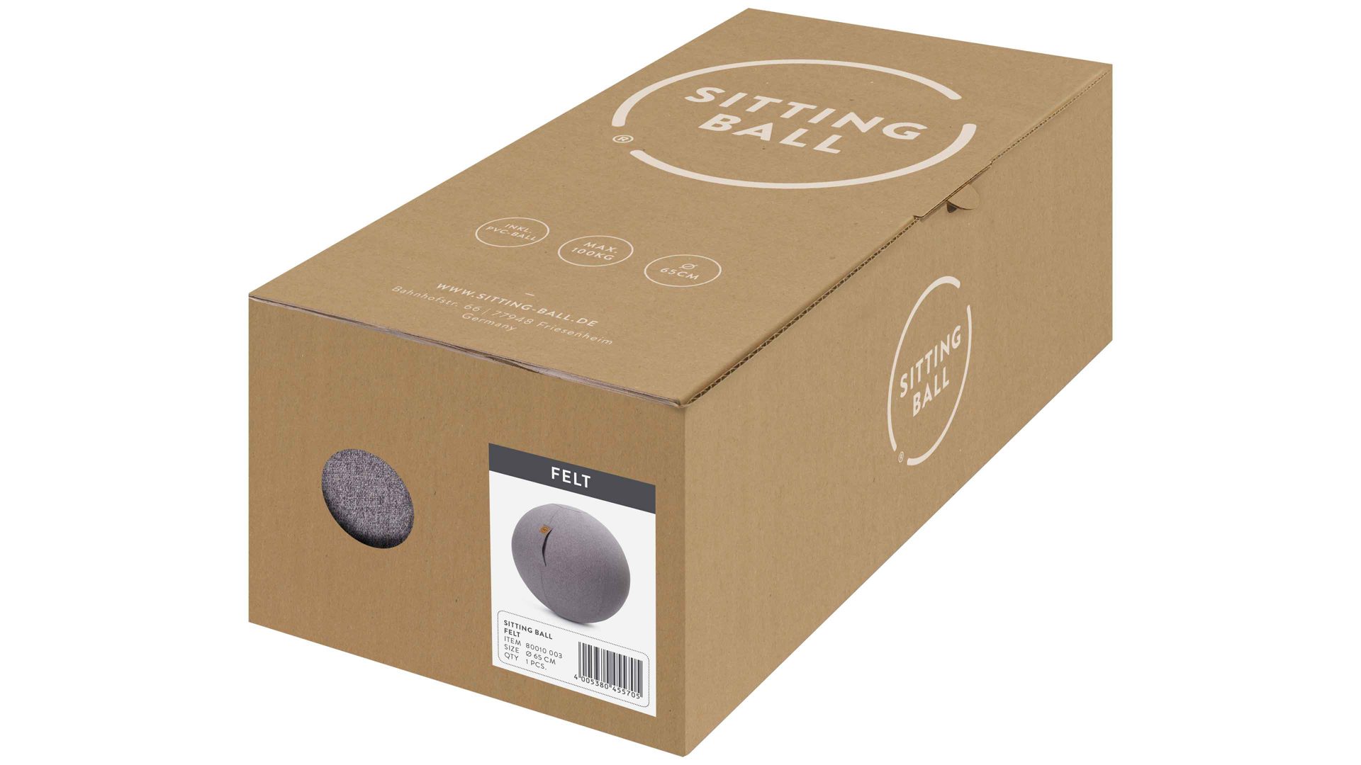 Sitzball Magma sitting point aus Kunstfaser in Grau SITTING BALL® Felt grauer Bezug – Durchmesser ca. 65 cm