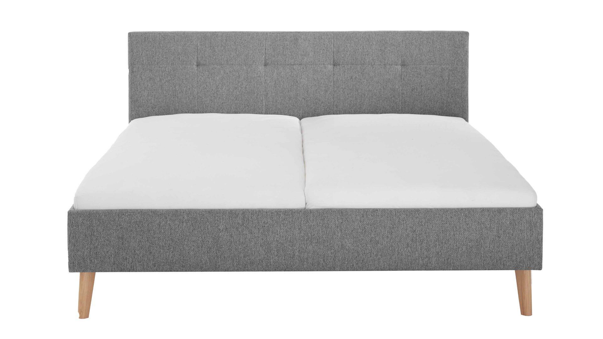 Bettgestell Meise.möbel aus Stoff in Hellgrau Polsterbettgestell Jazz mit gestepptem Kopfteil grauer Bezug Stelar 92 & Holzfüße - Liegefläche ca. 140 x 200 cm