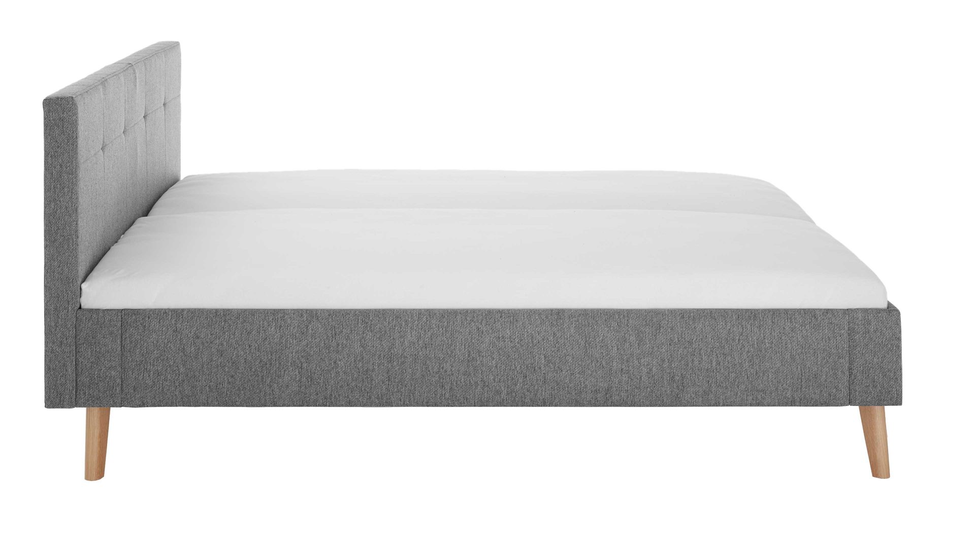 Bettgestell Meise.möbel aus Stoff in Hellgrau Polsterbettgestell Jazz mit gestepptem Kopfteil grauer Bezug Stelar 92 & Holzfüße - Liegefläche ca. 140 x 200 cm