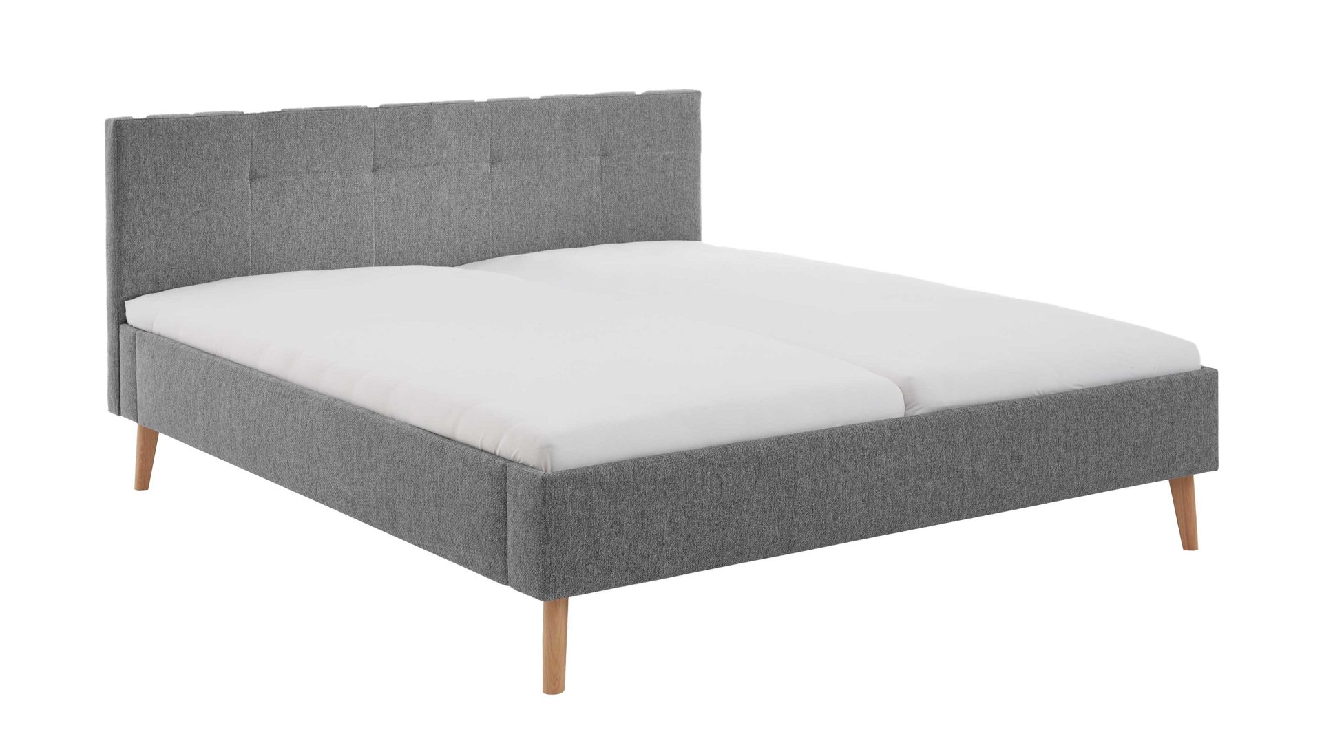 Bettgestell Meise.möbel aus Stoff in Hellgrau Polsterbettgestell Jazz mit gestepptem Kopfteil grauer Bezug Stelar 92 & Holzfüße - Liegefläche ca. 180 x 200 cm