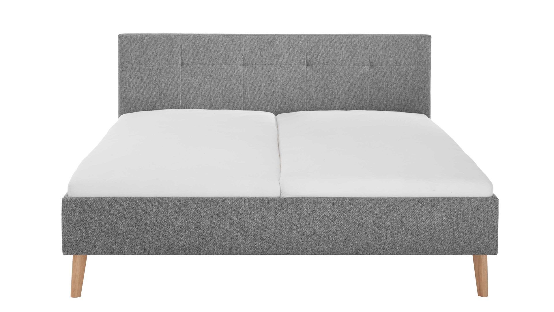 Bettgestell Meise.möbel aus Stoff in Hellgrau Polsterbettgestell Jazz mit gestepptem Kopfteil grauer Bezug Stelar 92 & Holzfüße - Liegefläche ca. 180 x 200 cm