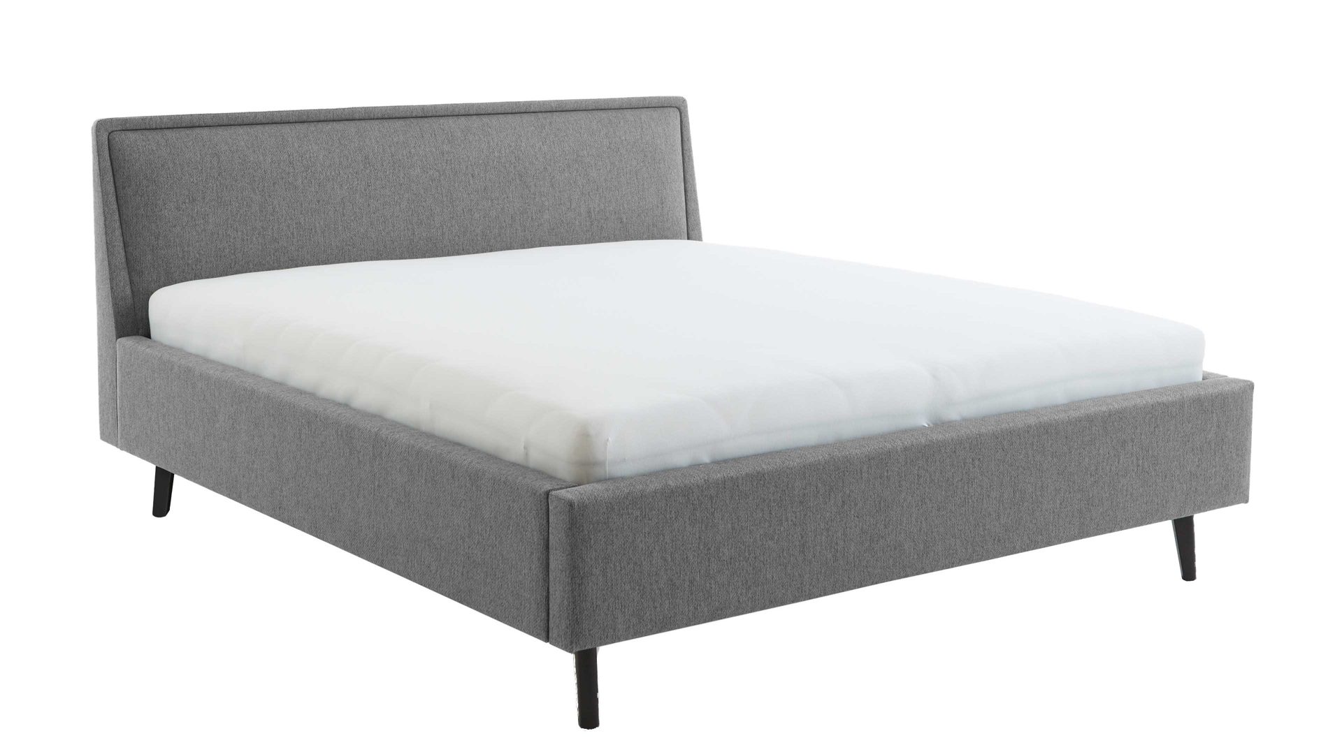 Bettgestell Meise.möbel aus Stoff in Grau Polsterbettgestell Frieda mit Bettkasten grauer Bezug Stelar 92 & schwarze Holzfüße - Liegefläche ca. 160 x 200 cm
