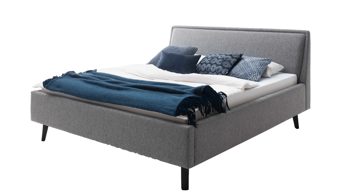 Bettgestell Meise.möbel aus Stoff in Grau Polsterbettgestell Frieda mit Bettkasten grauer Bezug Stelar 92 & schwarze Holzfüße - Liegefläche ca. 140 x 200 cm