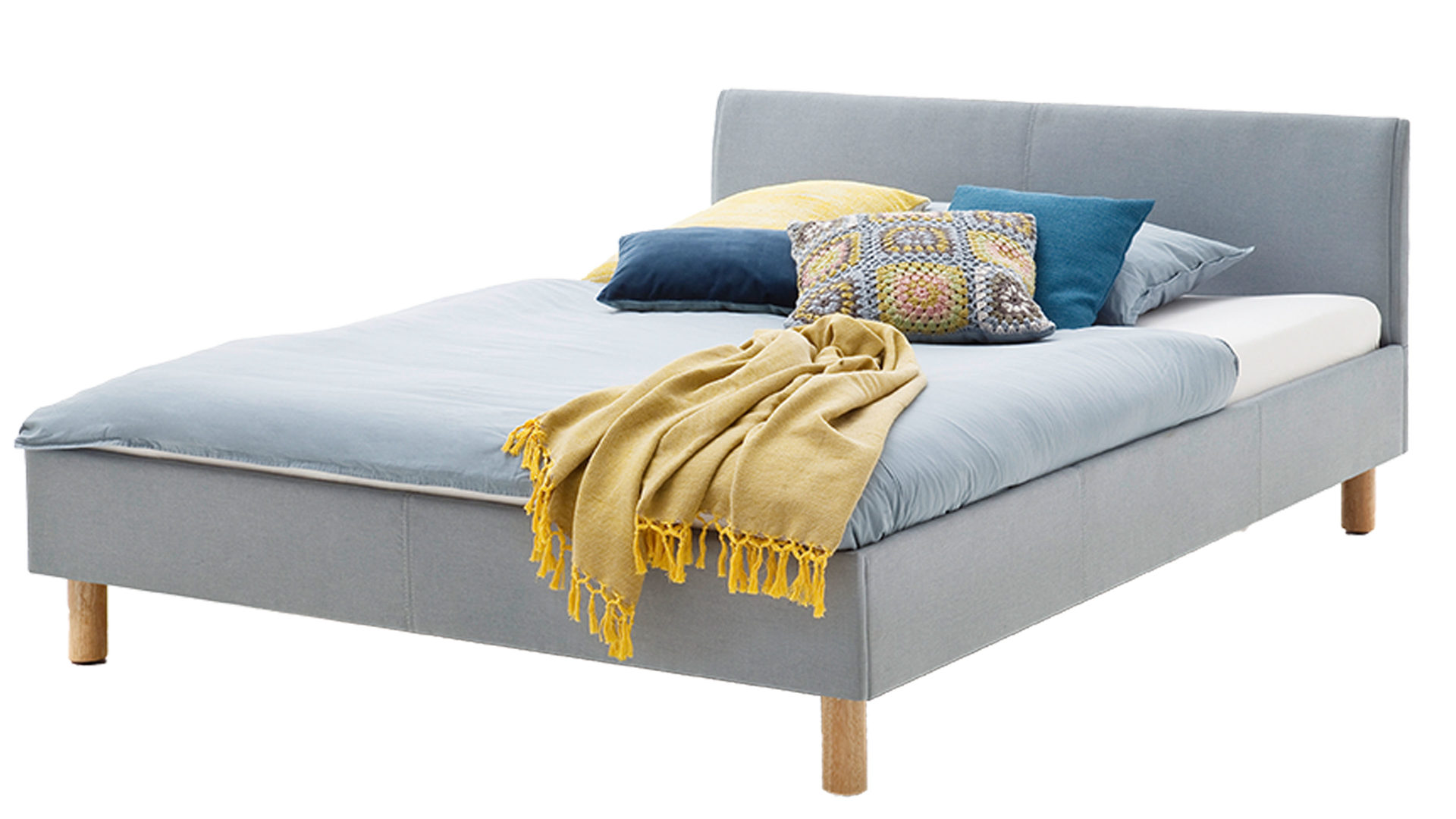 Bettgestell Meise.möbel aus Stoff in Blau Polsterbettgestell Lena eisblauer Bezug Sawana Nr. 72 & Holzfüße - Liegefläche ca. 120 x 200 cm