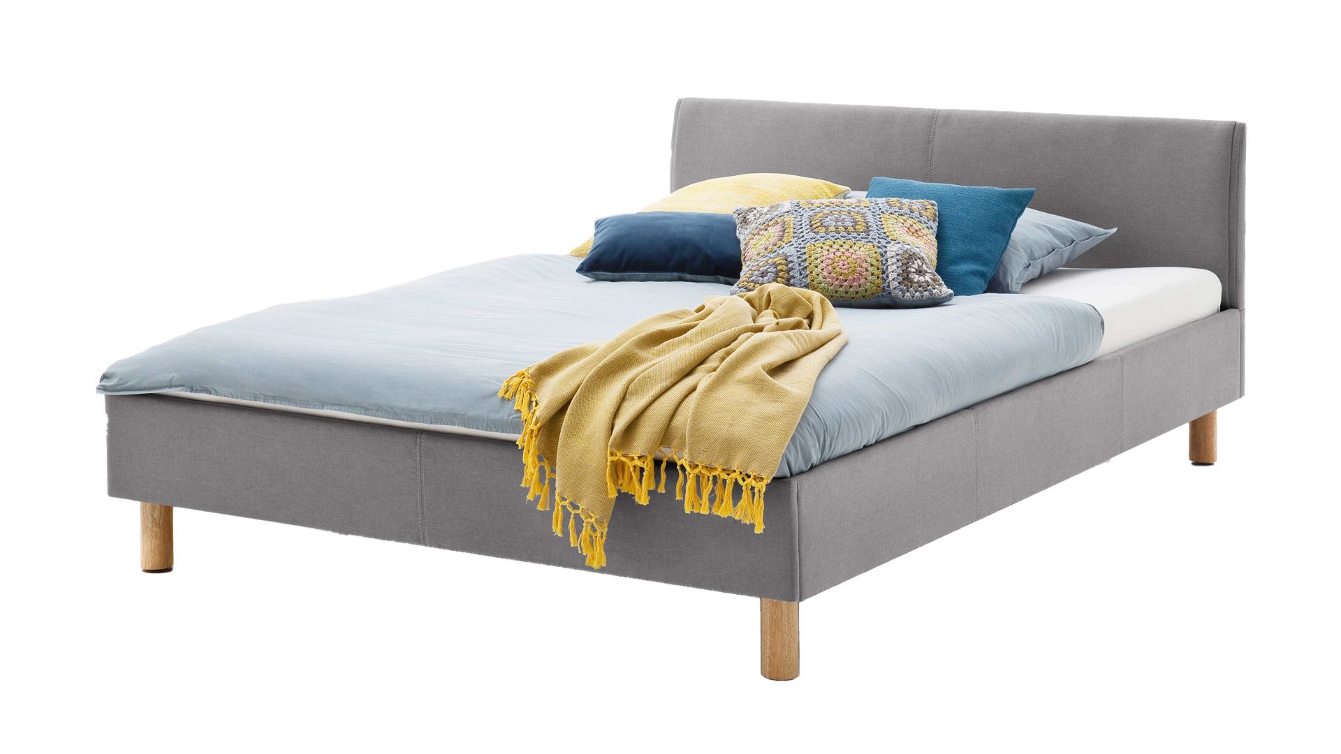 Bettgestell Meise.möbel aus Stoff in Grau Polsterbettgestell Lena hellgrauer Bezug Sawana Nr. 21 & Holzfüße - Liegefläche ca. 120 x 200 cm
