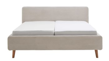 Bettgestell Meise.möbel aus Stoff in Beige Polsterbettgestell Mattis mit Bettkasten beiger Breitcord Poso 100 & Holzfüße - Liegefläche ca. 180 x 200 cm
