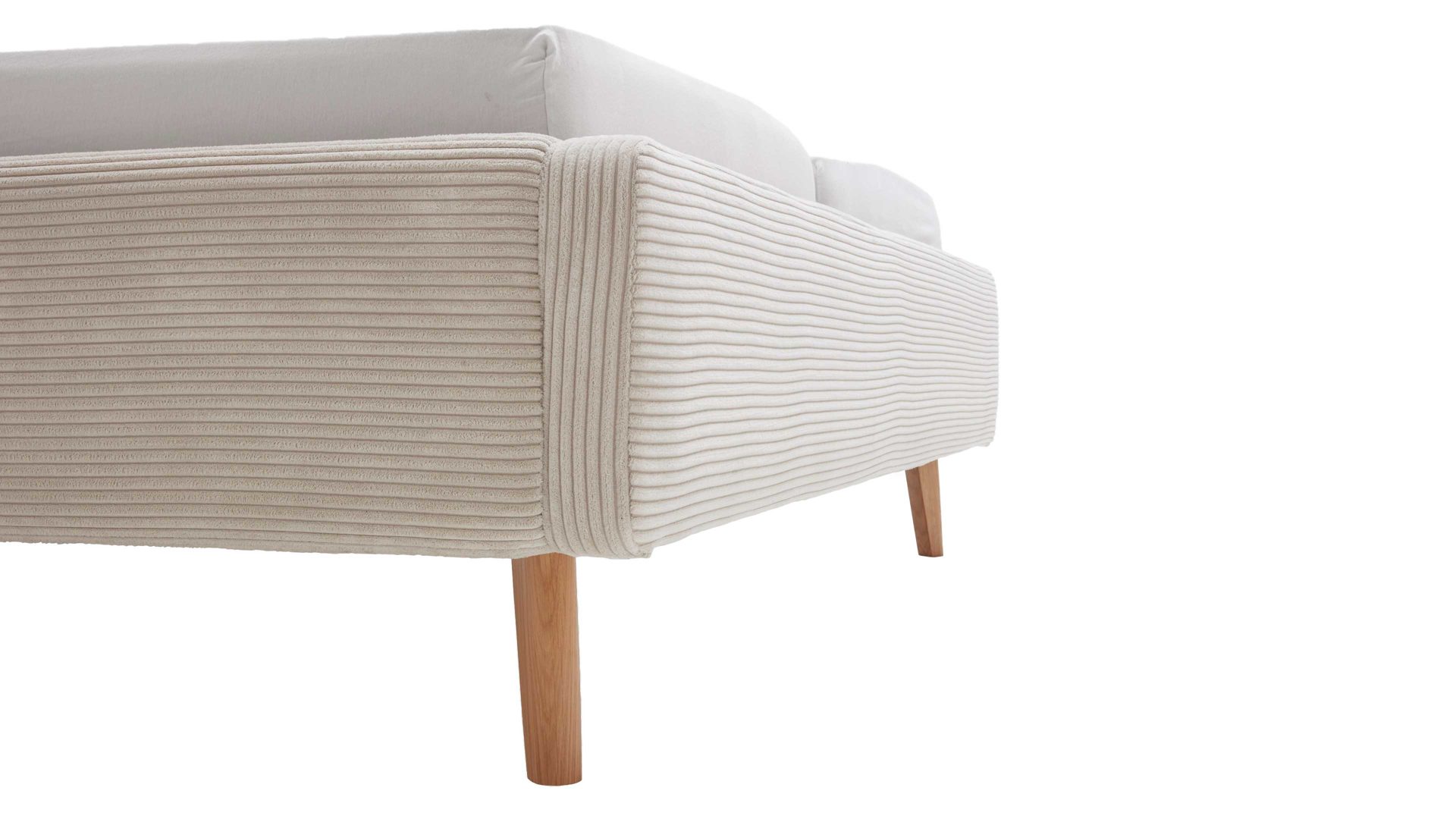 Bettgestell Meise.möbel aus Stoff in Beige Polsterbettgestell Mattis mit Bettkasten beiger Breitcord Poso 100 & Holzfüße - Liegefläche ca. 180 x 200 cm