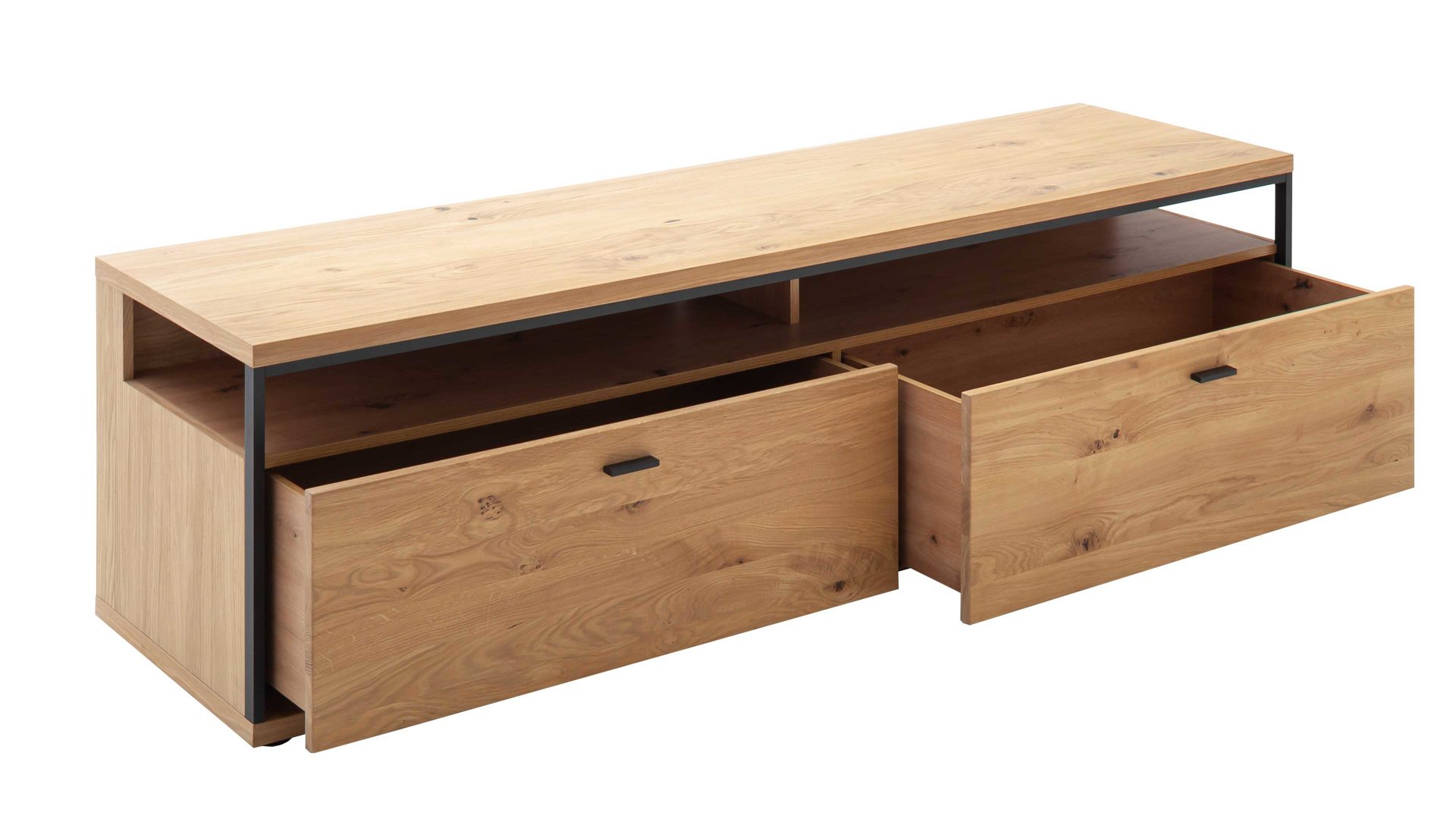 Wohnwand Mca furniture aus Holz in Holzfarben Wohnprogramm Bari - Wohnwand Asteiche Bianco – vierteilig, Breite ca. 300 cm