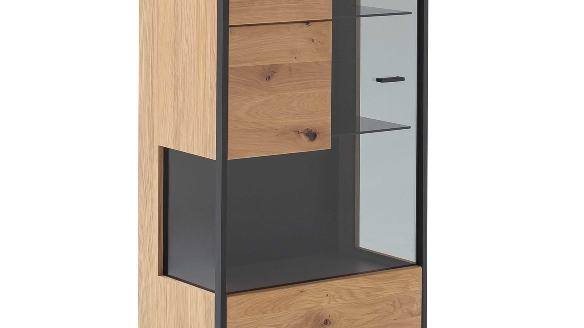 Vitrine Mca direkt aus Holz in Holzfarben Wohnprogramm Bari - Vitrine Asteiche Bianco – eine Tür, Breite ca. 63 cm