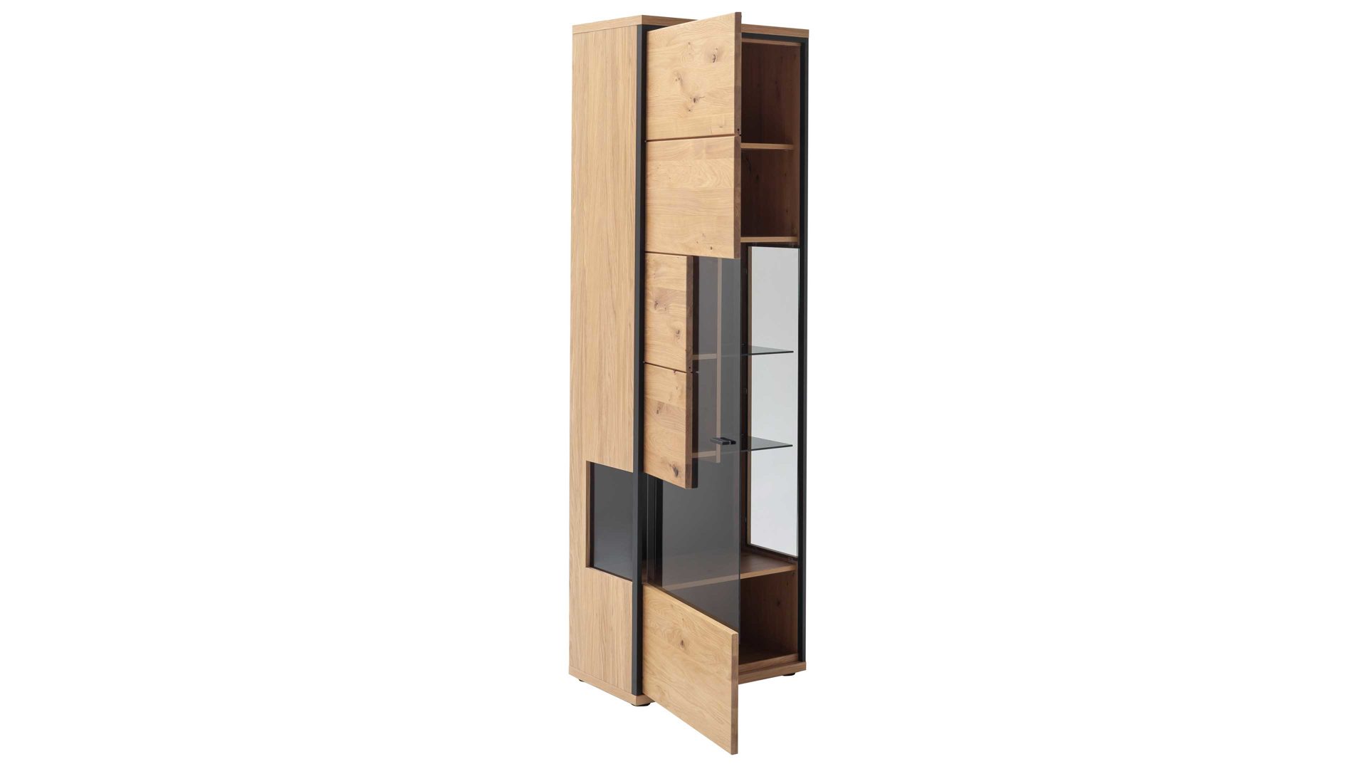 Vitrine Mca furniture aus Holz in Holzfarben Wohnprogramm Bari - Vitrine Asteiche Bianco – eine Tür, Breite ca. 63 cm