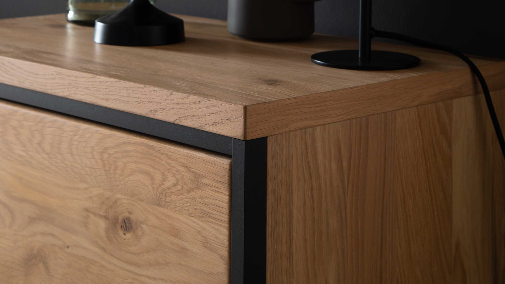 Wohnwand Mca furniture aus Holz in Holzfarben Wohnprogramm Bari - Wohnwand Asteiche Bianco – vierteilig, Breite ca. 300 cm