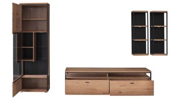 Wohnwand Mca furniture aus Holz in Holzfarben Wohnprogramm Bari - Wohnwand Asteiche Bianco – vierteilig, Breite ca. 300 cm